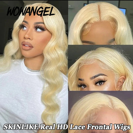 Ali Human Hair  WOWANGEL 613 Blonde Body Wave Wigs Full Lace Wigs Invisible 13x6 HD Lace Frontal Human Hair Wigs Melt Skins For Woman Glueless