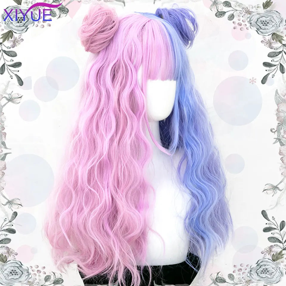 Ali Synthetic Hair XIYUE Blue Pink Lolita Wigs Ombre Long Water Wave Cosplay Wigs Synthetic Hair Wigs Heat Resistant For Women American Style