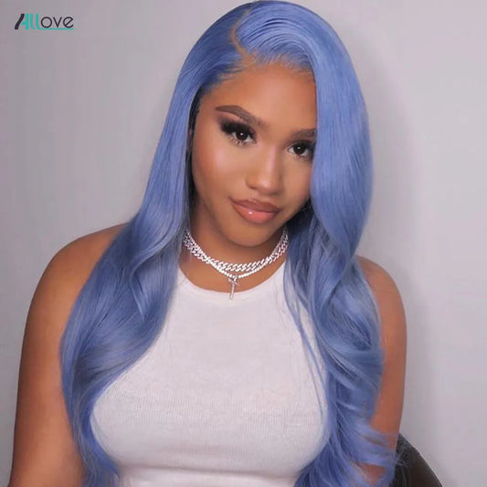 Ali Human Hair  Glueless Blue Wig Body Wave Lace Front Wig 13x4 HD Transparent Lace Front Wigs For Women Brazilian Remy Colored Human Hair Wig