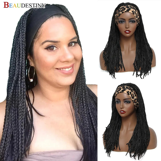 Ali Synthetic Hair Beaudestiny Braided Headband Wig Synthetic Hair Women's Headband Wig Box Braided Wigs Long Black Wig Cheap Wigs Under 20 Dollars