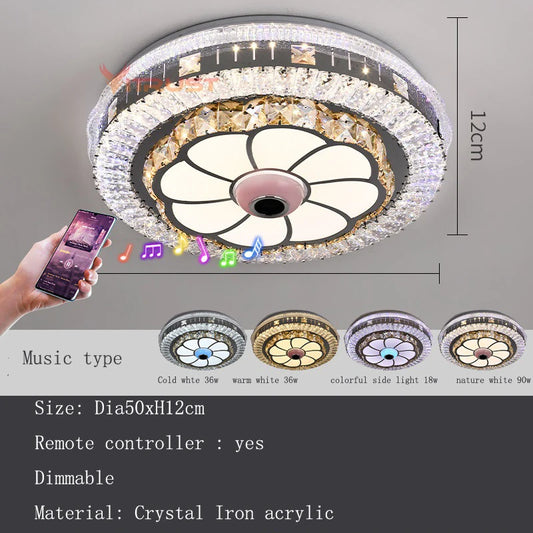 Ali Modern Crystal Ceiling Lights Bluetooth App Music Ceiling Lamp Smart Ceiling Lamps Remote Controller Living Room Bedroom Dining