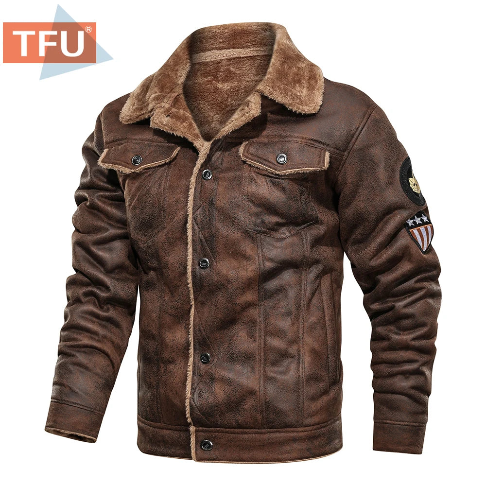 Ali Men's Jackets & Coats Men 2023 Spring Thick Warm Fleece Leather Jacket Coat Men Autumn Outwear Casual Military Bomber Motor Biker Leather Jackets Men