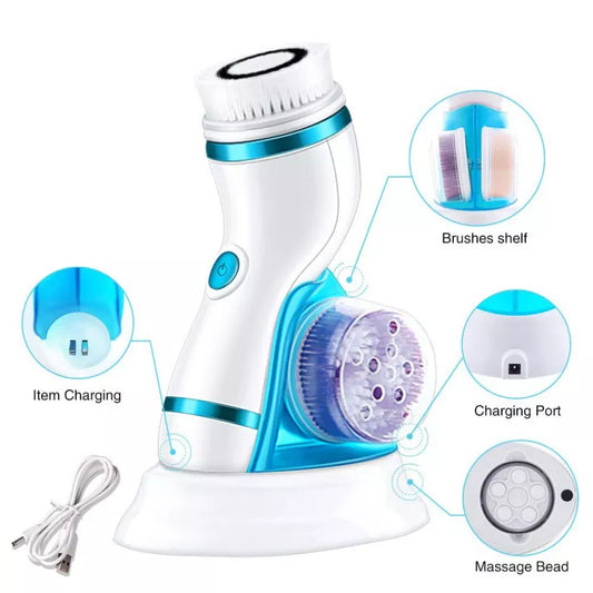 Ali Face & Body Tools 4 In 1 Ultrasonic USB Rechargeable Electric Facial Cleansing Brush Massager Face brushes Pre Cleaning Device Face Cleanser