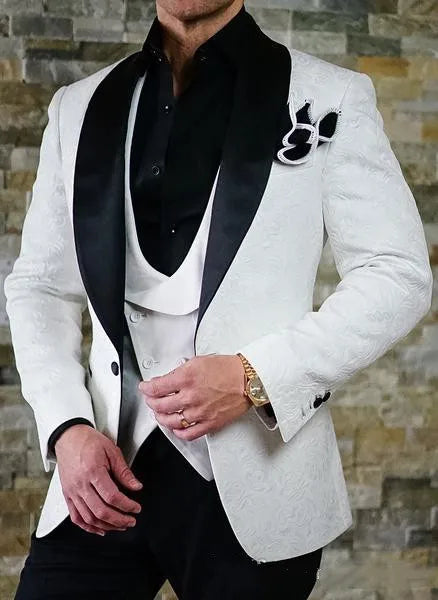 Ali Men's Blazers 2019-white-paisley-tuxedos-wool-herringbone-wedding-suits-for-men-british-style-custom-made-mens-suit-slim-fit-blazer(suit+pant)