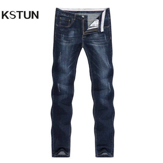 Ali Men's Jeans KSTUN Men's Jeans 2023 Summer Denim Pants Slim Straight Dark Blue Regular Fit Leisure Long Trousers Famous Brand Jean Men Hombre