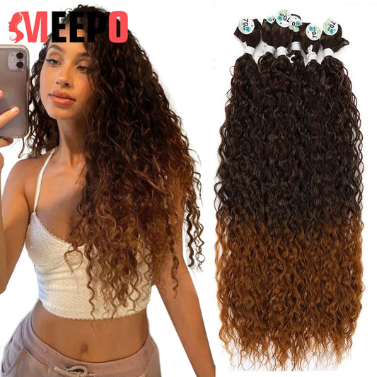 Ali Synthetic Hair Meepo Water Wave Curly Hair Pieces Synthetic Hair Bundles Ombre Brown 32Inch80cm Soft Super Long Hair  Extensions For Girls
