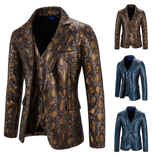 Ali Men's Blazers Nice Men's Autumn Hot One-Button Blazer Snake Pattern Bronzing Printed    Suit Vest Plus Blazer
