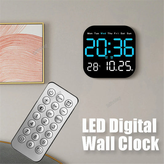 Ali LED Digital Wall Clock Large Screen Time Temperature Date Week Display with Remote Control Adjustable Brightness Alarm Clock