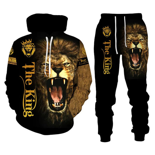 Ali Hooded Men's Sports Suit Lion King Animal 3d Printed Sweatshirt Pants Man Sweater Sportswear Autumn and Winter Long Sleeve Suit