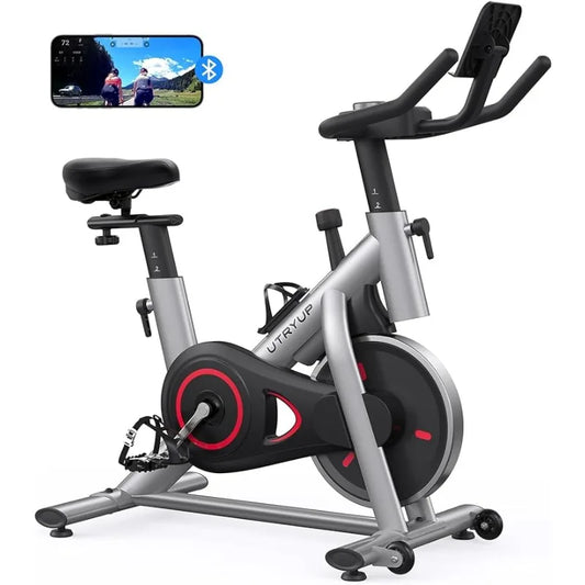 Ali Brake Pad Indoor Cycling Bike with Thickened Steel Tube,Silent Belt Drive,Heavy Flywheel,Comfortable Seat Cushion andLED Monitor