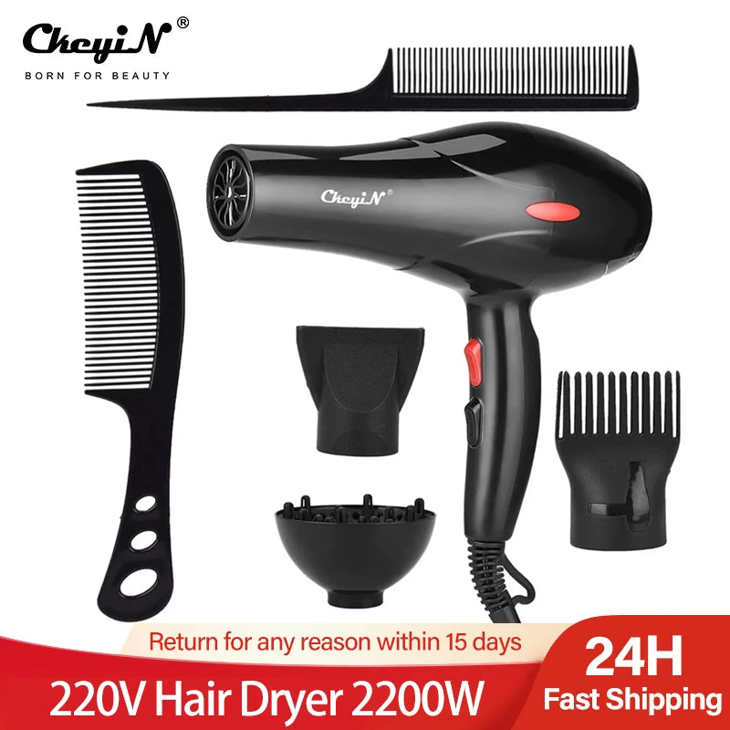 Ali Hair Dryers CkeyiN Powerful Electric Hair Dryer Low Noise Below Dryer Hot Cold Wind Hairdryer 3 Heat Settings 2 Speeds 2 Nozzles 2200W 220V