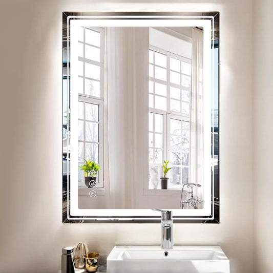 Ali Bathroom Mirror with Lights 36x28 Inch Anti-Fog Shatter-Proof Wall-Mounted with Frontlet & Backlit Fixture Home Freight free