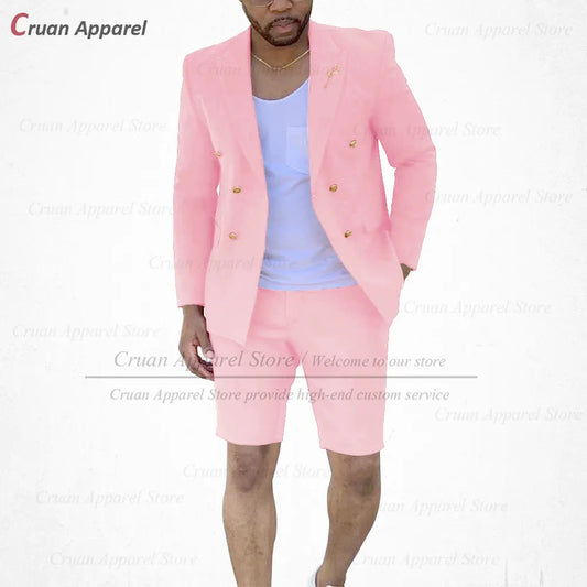 Ali Men's Blazers Fashion Red Suits for Men Casual Double Breasted Jacket with Shorts 2 Pieces Set Beach Prom Wedding Tuxedos for Groom Groomsmen