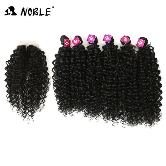 Ali Synthetic Hair Noble Synthetic Hair Weave 16-20 inch 7Pieces/lot Afro Kinky Curly Hair Bundles With Closure African lace For Women hair Extensi