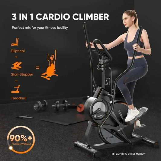 Ali Fitness Cardio Climber Stepping Elliptical Machine, 3 in 1 Elliptical,with Hyper-Quiet Magnetic Drive System, LCD Monitor & iPad Mount
