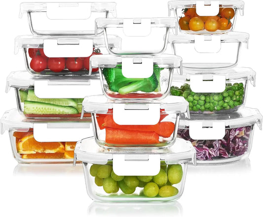 Ali 24 Pieces Glass Food Storage Containers Set,Glass Meal Prep Containers-Stackable Airtight Glass Storage Containers