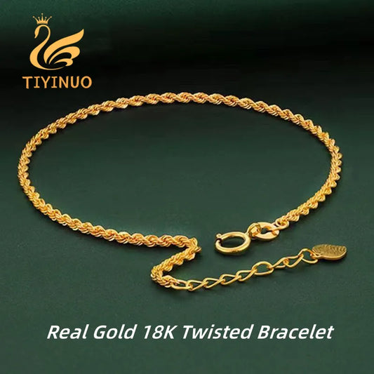 Ali TIYINUO Authentic Real 18K Gold AU750 Twisted Bracelet Exquisite Delicate Gift Classic Present For Women Adjustable Fine Jewelry