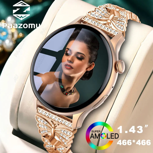 Ali New Smart Watch Women 466*466 AMOLED Screen Always Display Time NFC Bluetooth Call Fashion IP68 Waterproof Sports Men Smartwatch
