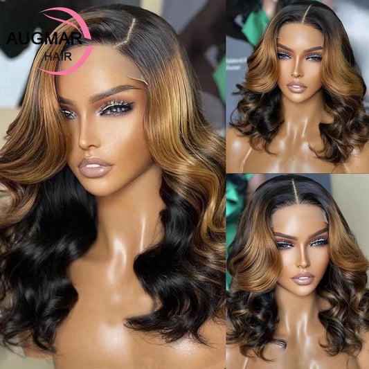 Ali Human Hair  Honey Blonde Short Body Wave Highlight Wig 13x4 Glueless Bob Straight Lace Front Wigs For Women Human Hair 360 Lace Frontal Wig