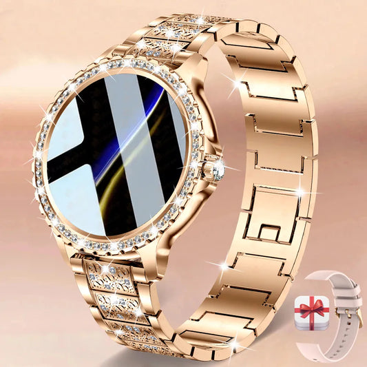 Ali 2023 New Fashion Women Bluetooth Call Smart Watch 1.32" AMOLED 360*360 HD Screen Sports Fitness Ladies Smartwatch Diamond Band