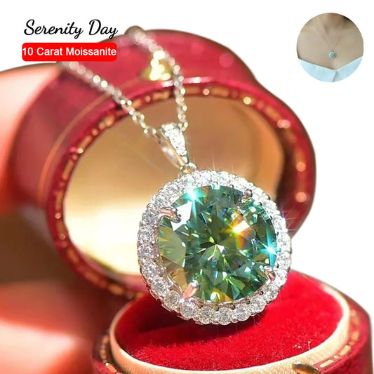 Ali Serenity Real 10 Carat Green Moissanite Pendant Necklace for Women 100% S925 Sterling Silver Plate Pt950 Neck Chain Fine Jewelry