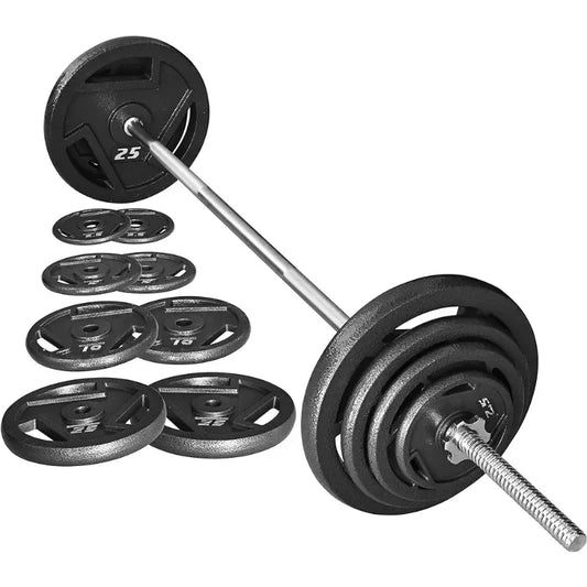 Ali Fitness Cast Iron Standard Weight Plates Including 5FT Standard Barbell with Star Locks, 95-Pound Set
