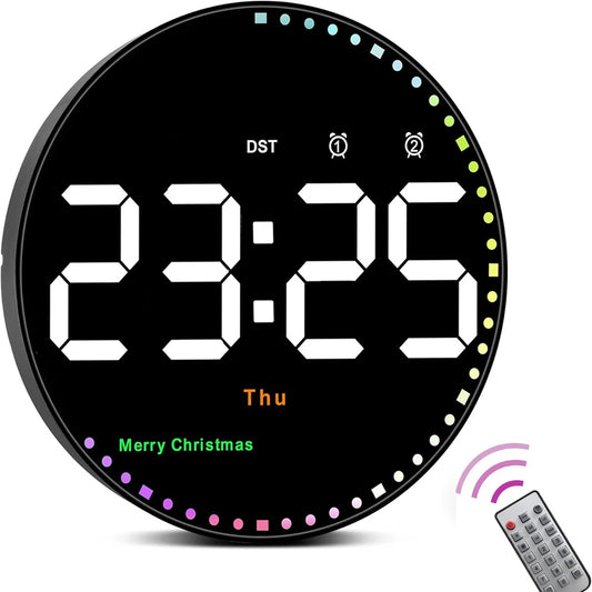 Ali Remote Control 10 inch Colorful Led Wall Calendar Clock for Home Decoration with Temperature Display and Dual Alarms