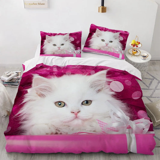 Ali 3D Bedding Sets Red Duvet Quilt Cover Set Comforter Bed Linen Pillowcase King Queen 210*210cm Size Pet Cat Design for Kids Girls