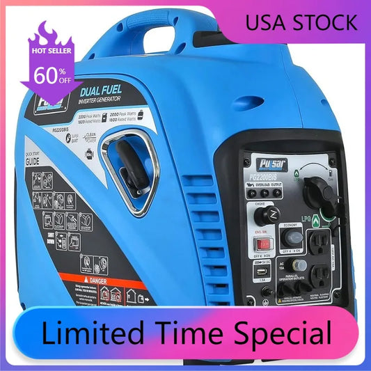 Ali Pulsar 2,200W Portable Dual Fuel Quiet Inverter Generator with USB Outlet & Parallel Capability, CARB Compliant, PG2200BiS