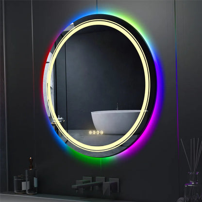 Ali LUVODI Round Bathroom Mirror with LED Light RGB 8 Color Backlits Dimming Defogging  Mirror