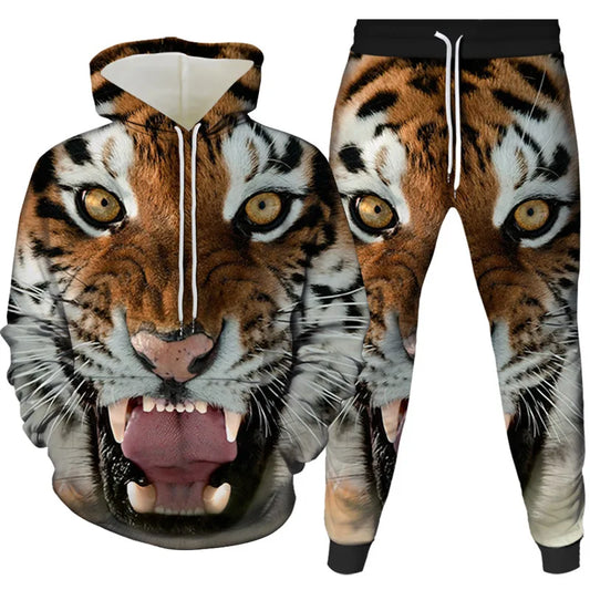 Ali New Men's Sweater Sets Vintage Golf Hoodie Pants Men 3D Printed Tiger Animal Pattern Y2k Oversized Ventilate Fashion Tracksuit