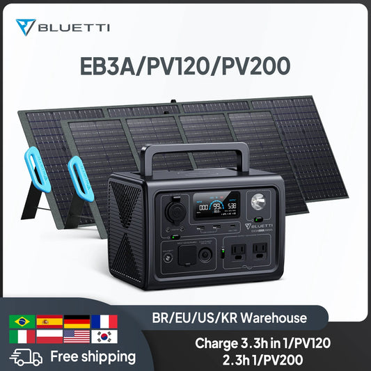 Ali Bluetti EB3A PV120 PV200 600W 268Wh Portable Power Station UPS Camping RV Tents TV Drone Laptops 120W 200W Solar Panel Plate