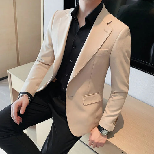 Ali Men's Blazers Korean Style Men's Spring High Quality Casual Suit Jacket/Male Slim Fit Business Tuxedo/Man Solid Color Single-breasted Blazers
