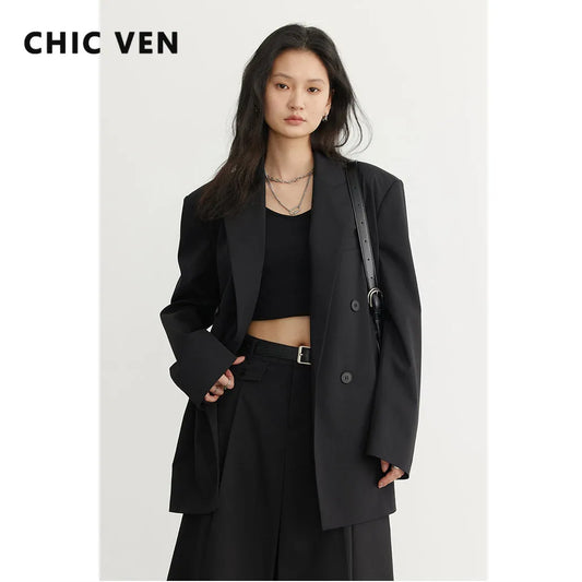 Ali Women's Suits Blazer CHIC VEN Fashion Women's Blazer Double-breasted Jacket Coat Official Lady Tops Woman Cloth Female Outerwear Spring Autumn 2023