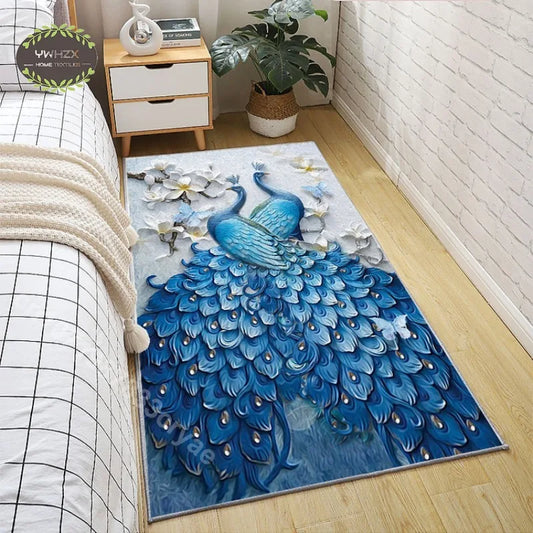 Ali Luxury Peacock Print Carpet for Floor Aesthetics Big Area Living Room Sofa Bedroom Rug Carpets Household Mat Art Home Decoration