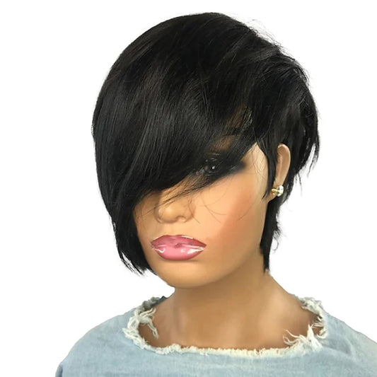 Ali Synthetic Hair Short Pixie Cut Synthetic Hair Wig Straight Hair for Black Women Machine Made Costume Wig