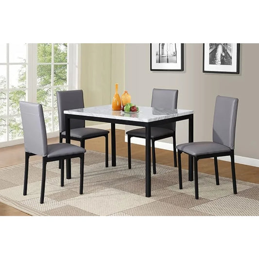 Ali Furniture 5 Piece Metal Dinette Set With Laminated Faux Marble Top Table Gray Chair Dining Room Sets Home