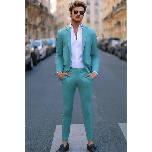 Ali Men's Blazers STEVDITG Skinny Men Suits Mint Color Formal 2 Piece Jacket Pants Wedding Groom Regular Full Set Tailor-Made Slim Fit 2024 Terno