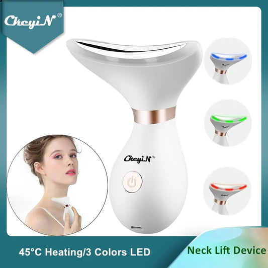 Ali Face & Body Tools CkeyiN Face Massager LED Photon Therapy Heat Vibration Anti Wrinkles Facial Neck Lifting Skin Tightening Reduce Double Chin 48