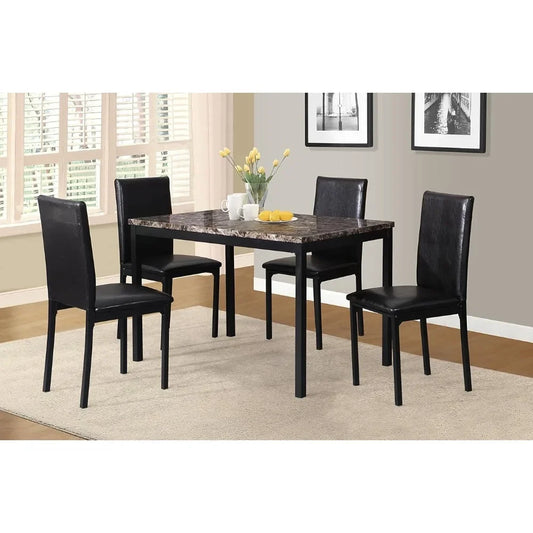 Ali Dinning Tables and Chairs 5 Piece Citico Metal Dinette Set With Laminated Faux Marble Top - Black Tea Table 4 Chair Dining Room