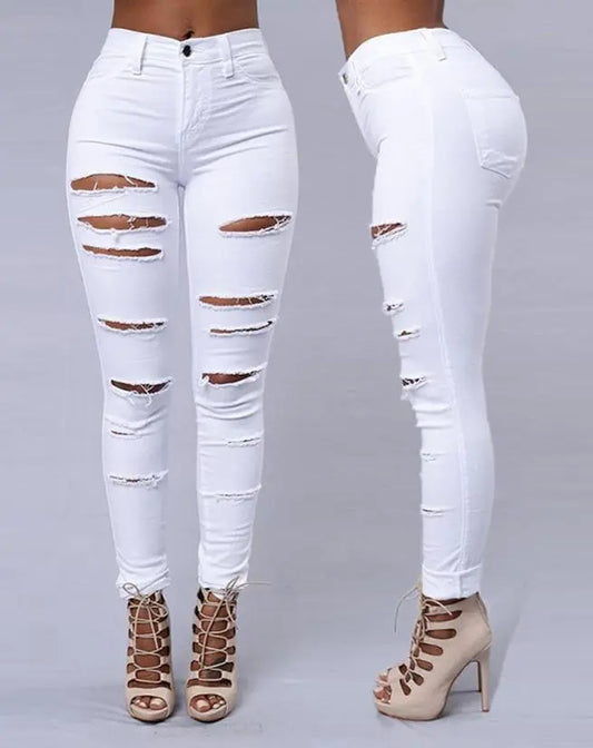 Ali Women's Jeans Women's Jeans 2023 Spring Fashion Zipper Fly Ladder Cutout Ripped Casual Plain Skinny Pocket Design Long Jeans Y2K Streetwear