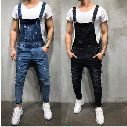 Ali Men's Jeans Men's Street Jeans One-Piece Suspenders Men's Jeans Ripped Baggy Wide-Leg Pants Four Seasons Casual Cargo Jeans New VAqueros