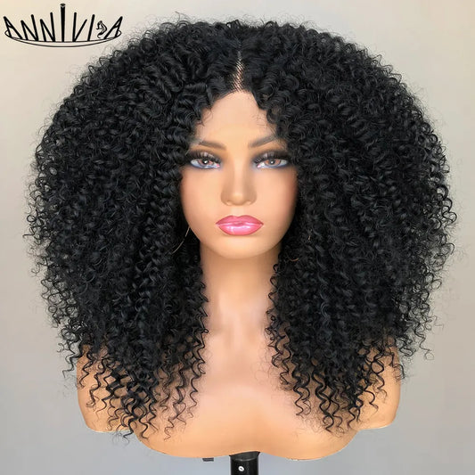 Ali Synthetic Hair Lace Front Wig Afro Kinky Curly Wigs For Women Synthetic Hair Wig Preplucked Heat Resistant Fiber Hair Glueless Lace Frontal Wig
