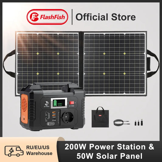 Ali FF Flashfish E200 200W Portable Power Station 151Wh Solar Generator with 50W Foldable Solar Panel Battery Complete Kit Set