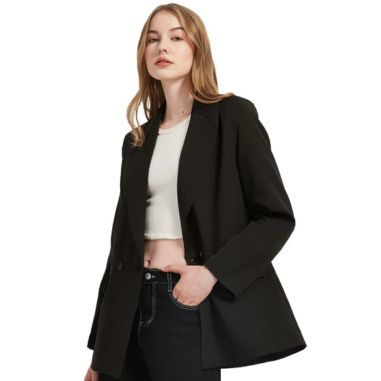 Ali Women's Suits Blazer Autumn and spring women's blazer jacket casual solid color double-breasted pocket decorative coat