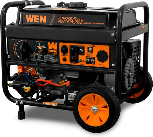 Ali WEN DF475T Dual Fuel 120V/240V Portable Generator with Electric Start Transfer Switch Ready, 4750-Watt, CARB Compliant