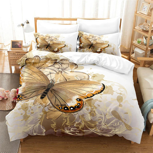 Ali Golden Pattern Butterfly Bedding Set Duvet Cover Set 3d Bedding Digital Printing Bed Linen Queen Size Bedding Set Fashion Design