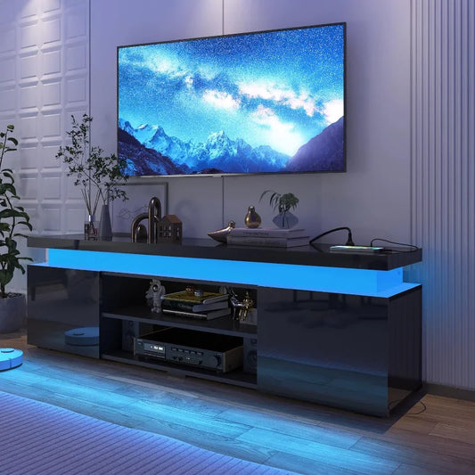 Ali Hlivelood LED TV Stand for 75 Inch , Modern   with Power Outlet, High Gloss  Console Entertainment Center  Storag