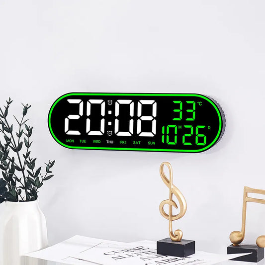Ali LED Digital Wall Clock Remote Control Electronic Mute Clock with Temperature Date Week Display 15-inch Timing Function Clock