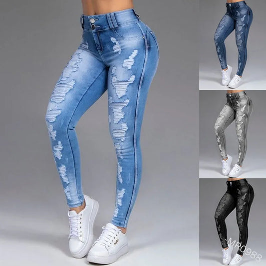 Ali Women's Jeans With Holes And Thin Stretch Jeans Women's Jeans Denim Pants Women Calsas Jeans Feminina Jeans Trousers Women Female Jeans